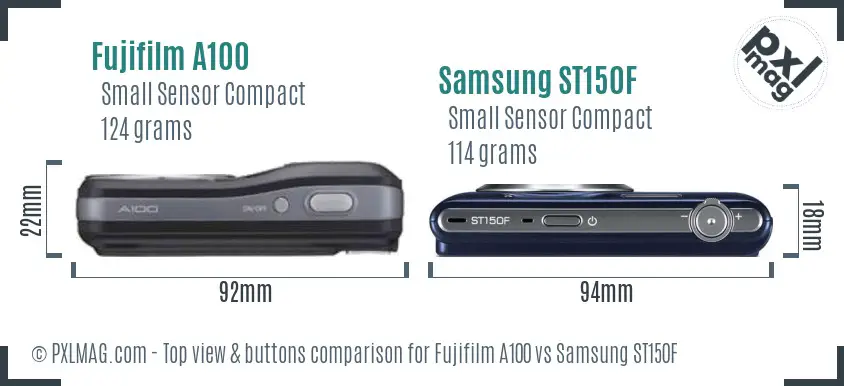 Fujifilm A100 vs Samsung ST150F top view buttons comparison