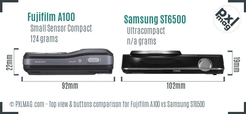 Fujifilm A100 vs Samsung ST6500 top view buttons comparison