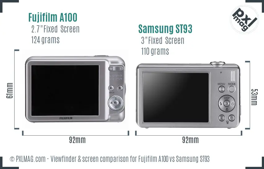 Fujifilm A100 vs Samsung ST93 Screen and Viewfinder comparison