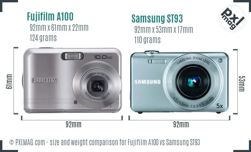 Fujifilm A100 vs Samsung ST93 size comparison