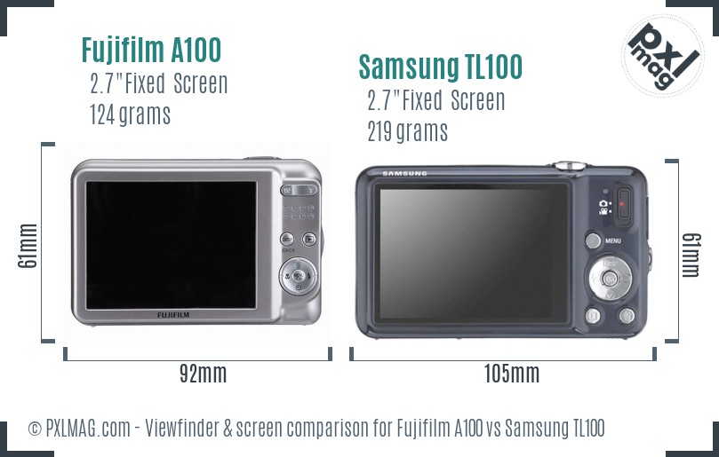 Fujifilm A100 vs Samsung TL100 Screen and Viewfinder comparison