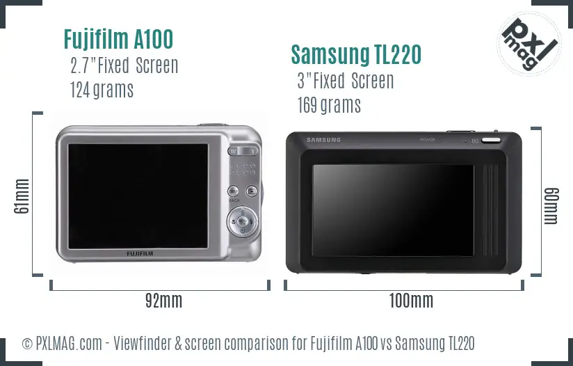 Fujifilm A100 vs Samsung TL220 Screen and Viewfinder comparison