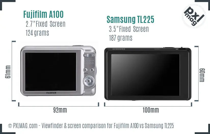 Fujifilm A100 vs Samsung TL225 Screen and Viewfinder comparison