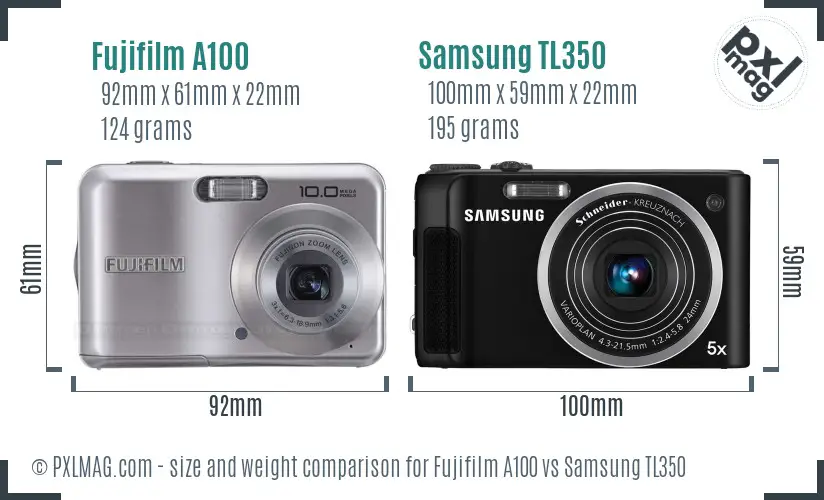 Fujifilm A100 vs Samsung TL350 size comparison Fujifilm A100 vs Samsung TL350 size comparison