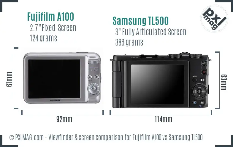 Fujifilm A100 vs Samsung TL500 Screen and Viewfinder comparison
