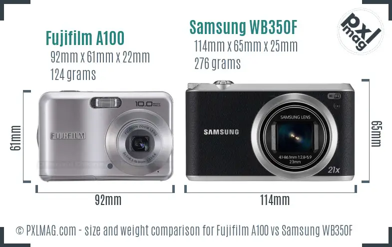 Fujifilm A100 vs Samsung WB350F size comparison