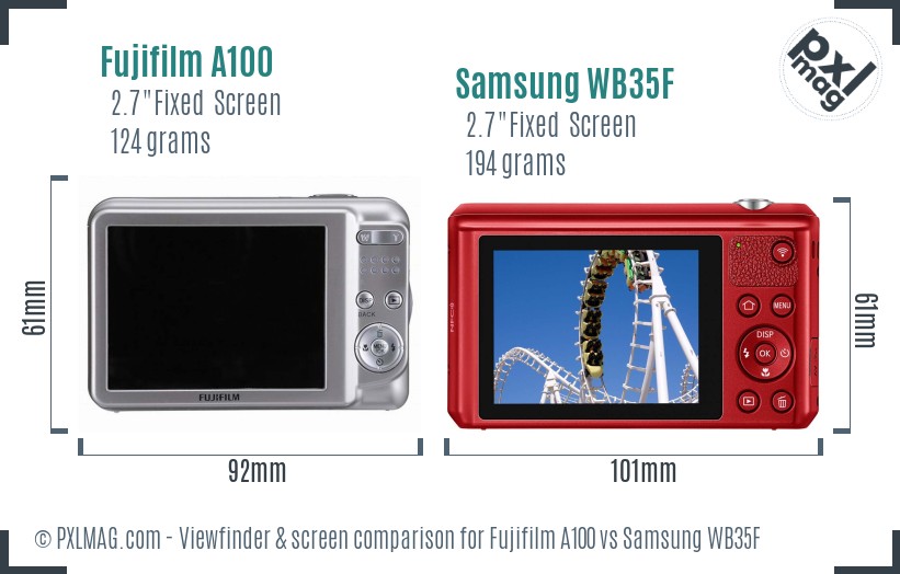 Fujifilm A100 vs Samsung WB35F Screen and Viewfinder comparison