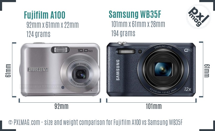 Fujifilm A100 vs Samsung WB35F size comparison