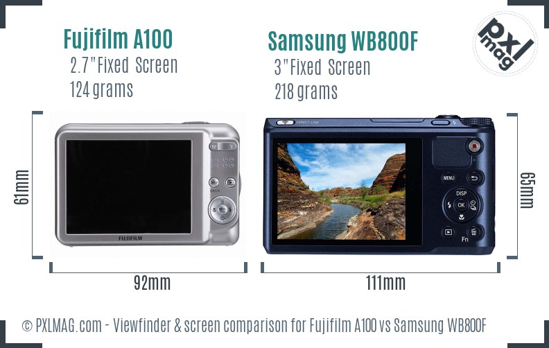 Fujifilm A100 vs Samsung WB800F Screen and Viewfinder comparison