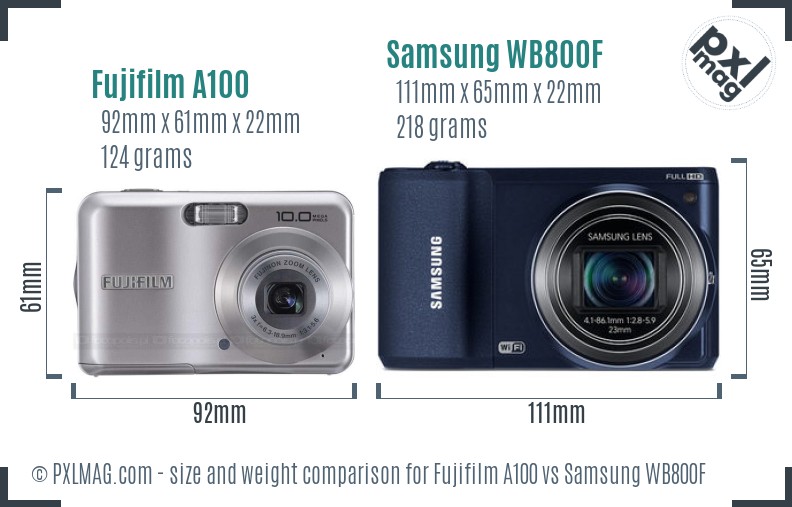 Fujifilm A100 vs Samsung WB800F size comparison Fujifilm A100 vs Samsung WB800F size comparison