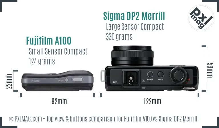 Fujifilm A100 vs Sigma DP2 Merrill top view buttons comparison