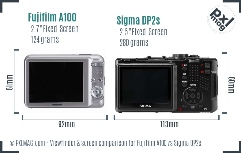 Fujifilm A100 vs Sigma DP2s Screen and Viewfinder comparison
