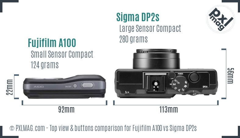 Fujifilm A100 vs Sigma DP2s top view buttons comparison