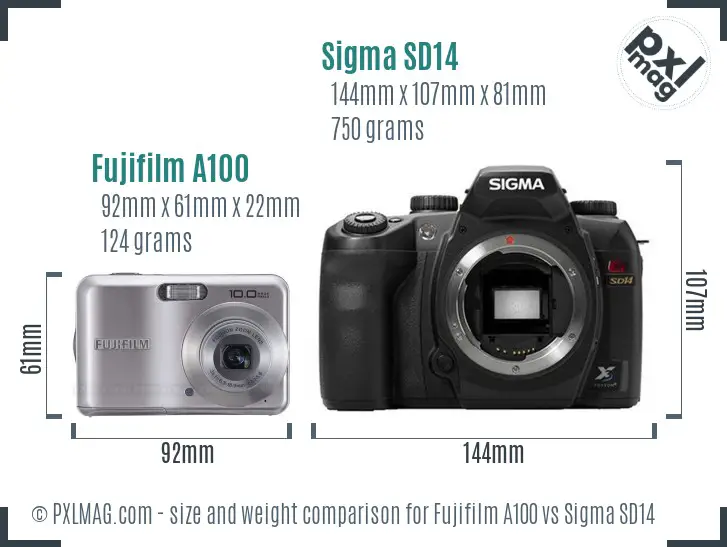 Fujifilm A100 vs Sigma SD14 size comparison