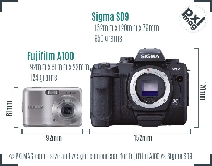 Fujifilm A100 vs Sigma SD9 size comparison