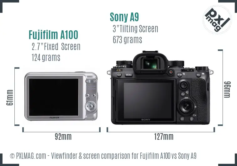 Fujifilm A100 vs Sony A9 Screen and Viewfinder comparison