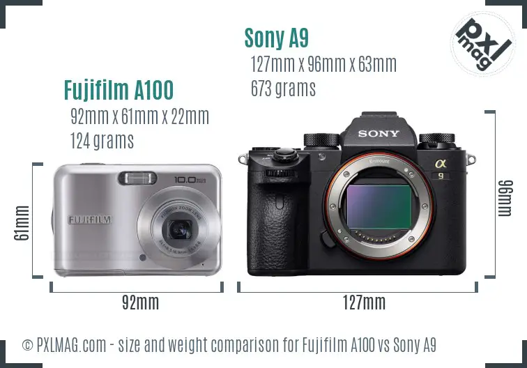 Fujifilm A100 vs Sony A9 size comparison