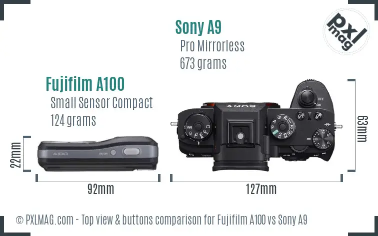 Fujifilm A100 vs Sony A9 top view buttons comparison