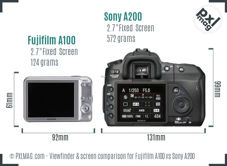 Fujifilm A100 vs Sony A200 Screen and Viewfinder comparison Fujifilm A100 vs Sony A200 Screen and Viewfinder comparison
