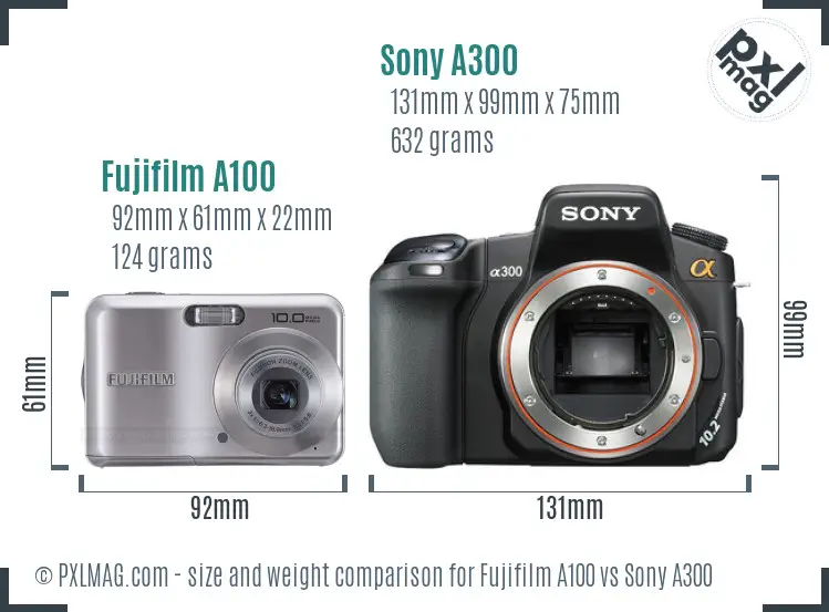 Fujifilm A100 vs Sony A300 size comparison