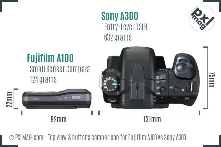 Fujifilm A100 vs Sony A300 top view buttons comparison