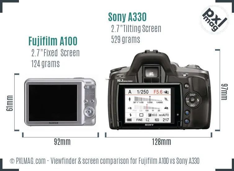 Fujifilm A100 vs Sony A330 Screen and Viewfinder comparison