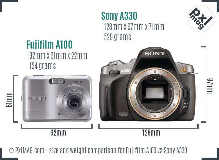 Fujifilm A100 vs Sony A330 size comparison