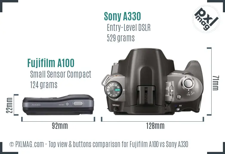 Fujifilm A100 vs Sony A330 top view buttons comparison