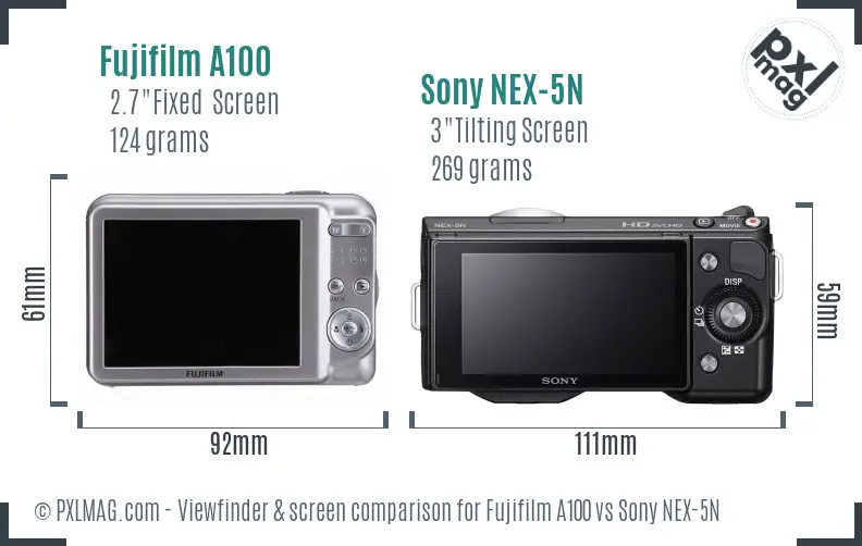 Fujifilm A100 vs Sony NEX-5N Screen and Viewfinder comparison