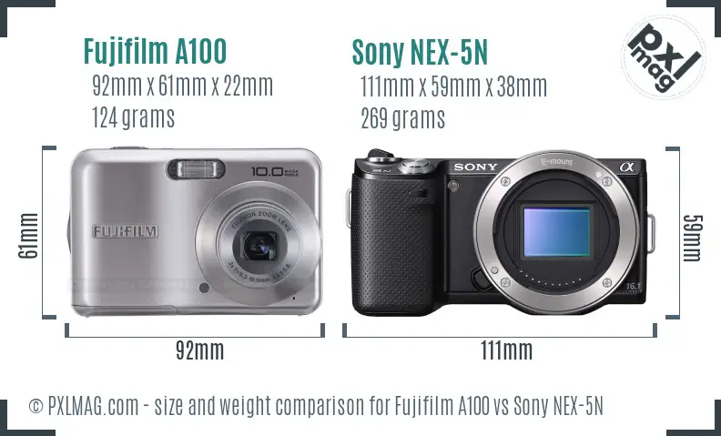 Fujifilm A100 vs Sony NEX-5N size comparison Fujifilm A100 vs Sony NEX-5N size comparison