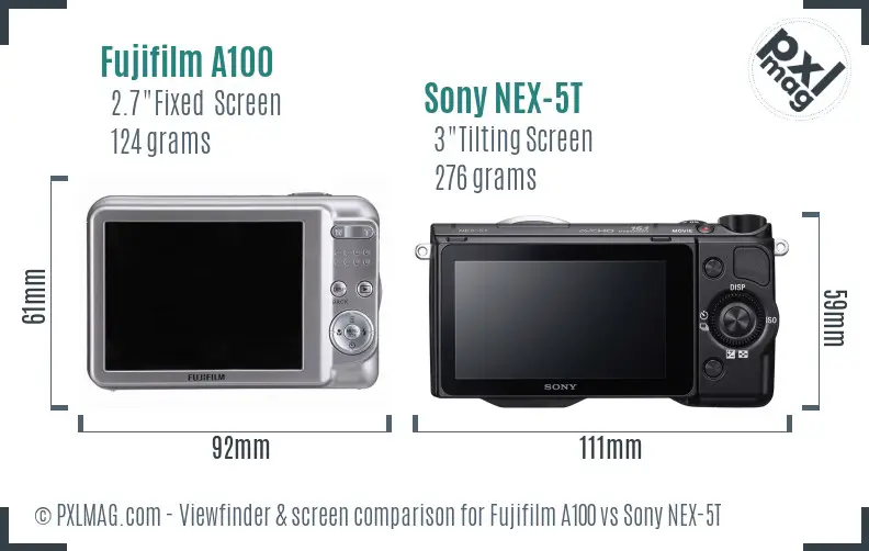 Fujifilm A100 vs Sony NEX-5T Screen and Viewfinder comparison