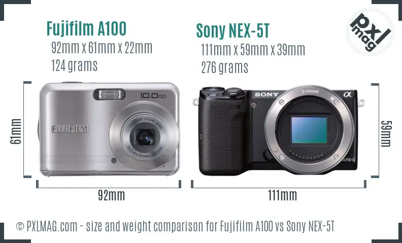 Fujifilm A100 vs Sony NEX-5T size comparison