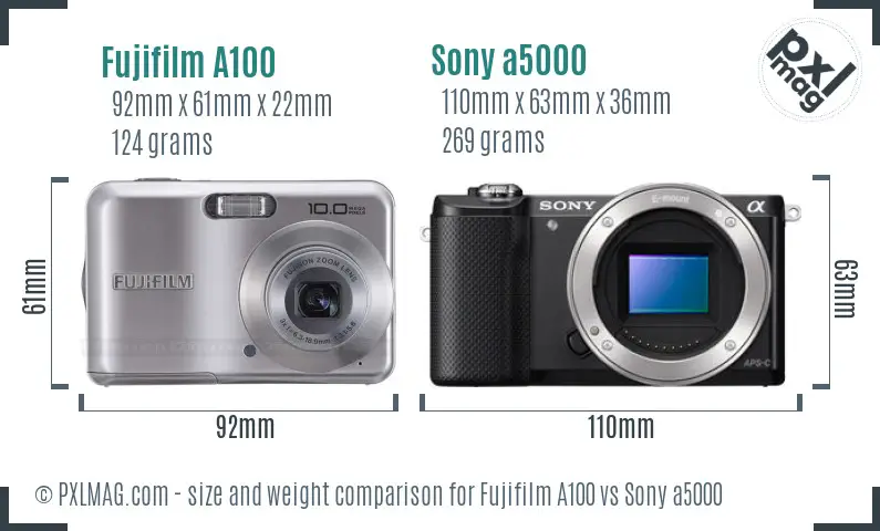 Fujifilm A100 vs Sony a5000 size comparison Fujifilm A100 vs Sony a5000 size comparison