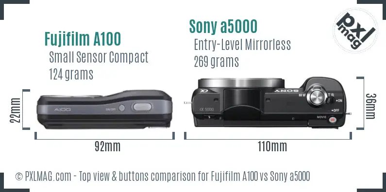 Fujifilm A100 vs Sony a5000 top view buttons comparison