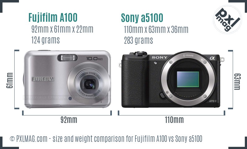 Fujifilm A100 vs Sony a5100 size comparison