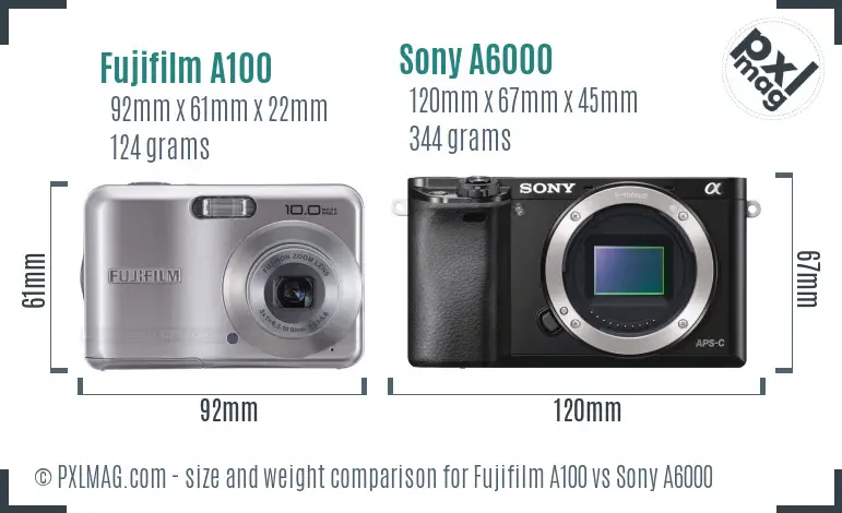 Fujifilm A100 vs Sony A6000 size comparison