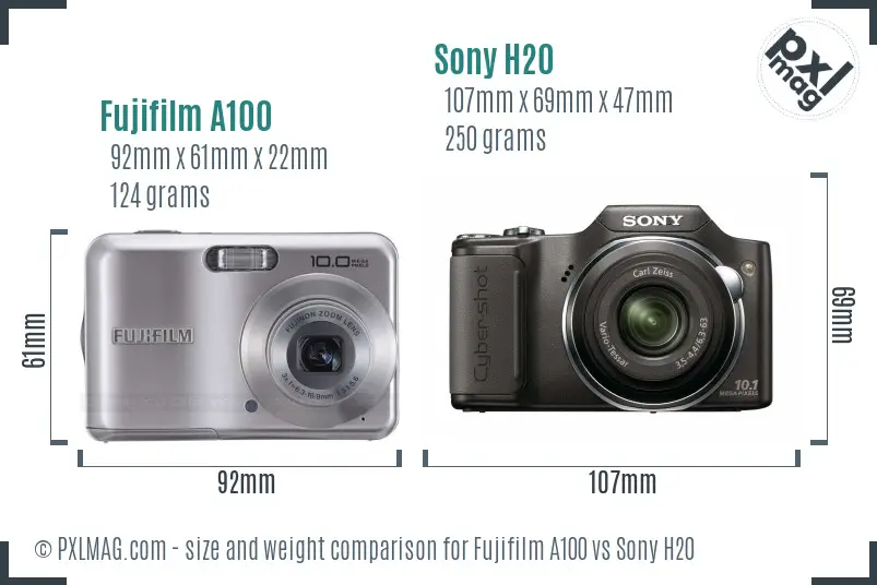 Fujifilm A100 vs Sony H20 size comparison