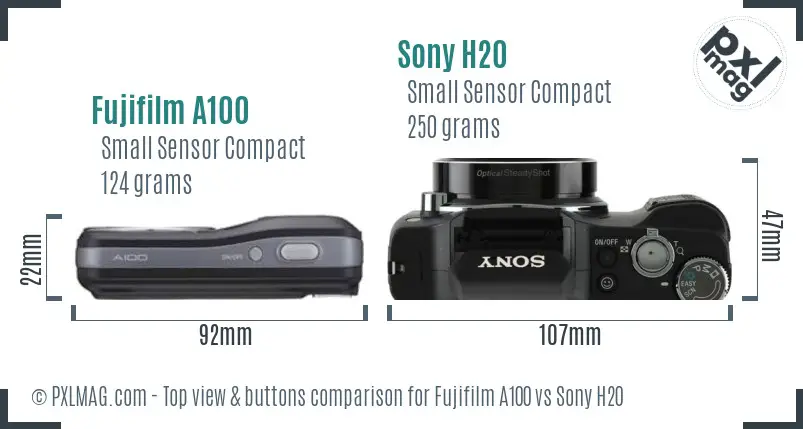 Fujifilm A100 vs Sony H20 top view buttons comparison