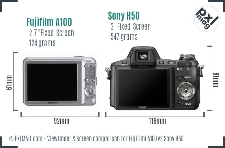 Fujifilm A100 vs Sony H50 Screen and Viewfinder comparison