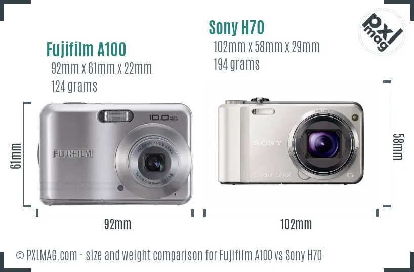 Fujifilm A100 vs Sony H70 size comparison Fujifilm A100 vs Sony H70 size comparison