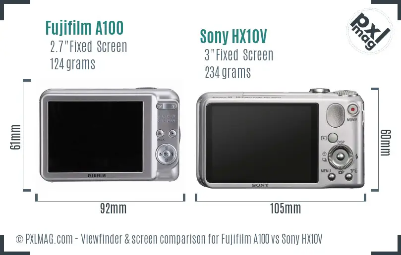 Fujifilm A100 vs Sony HX10V Screen and Viewfinder comparison