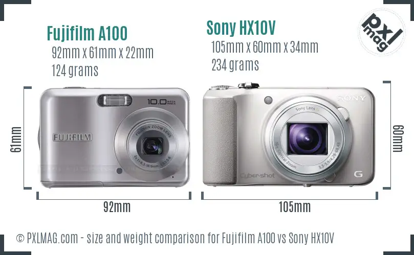 Fujifilm A100 vs Sony HX10V size comparison