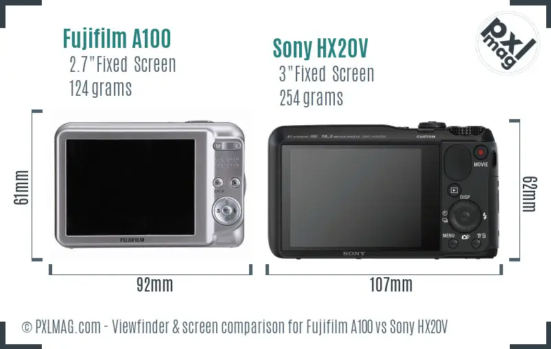 Fujifilm A100 vs Sony HX20V Screen and Viewfinder comparison