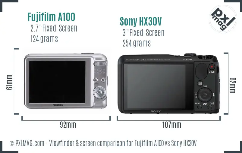 Fujifilm A100 vs Sony HX30V Screen and Viewfinder comparison