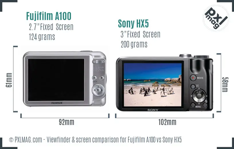Fujifilm A100 vs Sony HX5 Screen and Viewfinder comparison