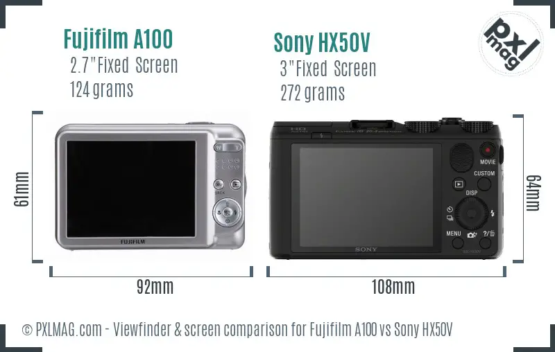 Fujifilm A100 vs Sony HX50V Screen and Viewfinder comparison