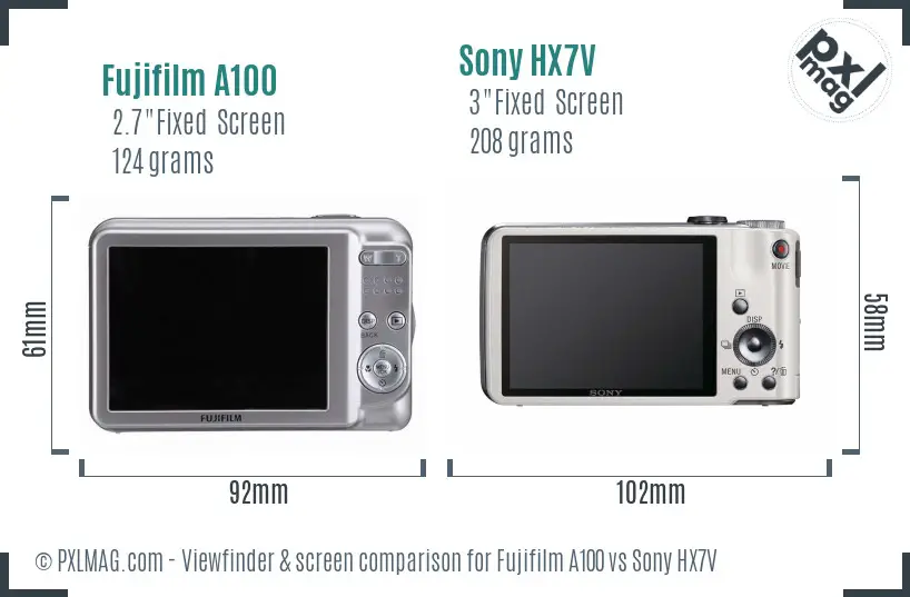 Fujifilm A100 vs Sony HX7V Screen and Viewfinder comparison