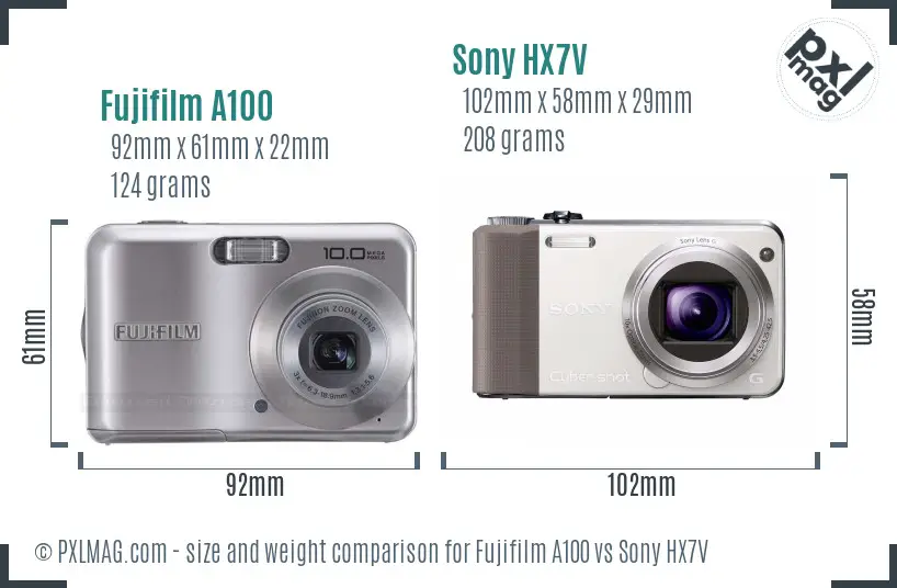 Fujifilm A100 vs Sony HX7V size comparison