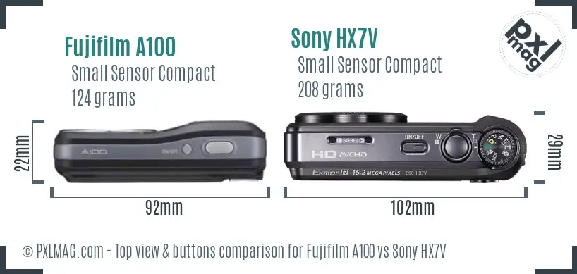 Fujifilm A100 vs Sony HX7V top view buttons comparison