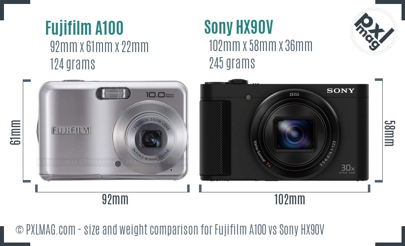 Fujifilm A100 vs Sony HX90V size comparison Fujifilm A100 vs Sony HX90V size comparison